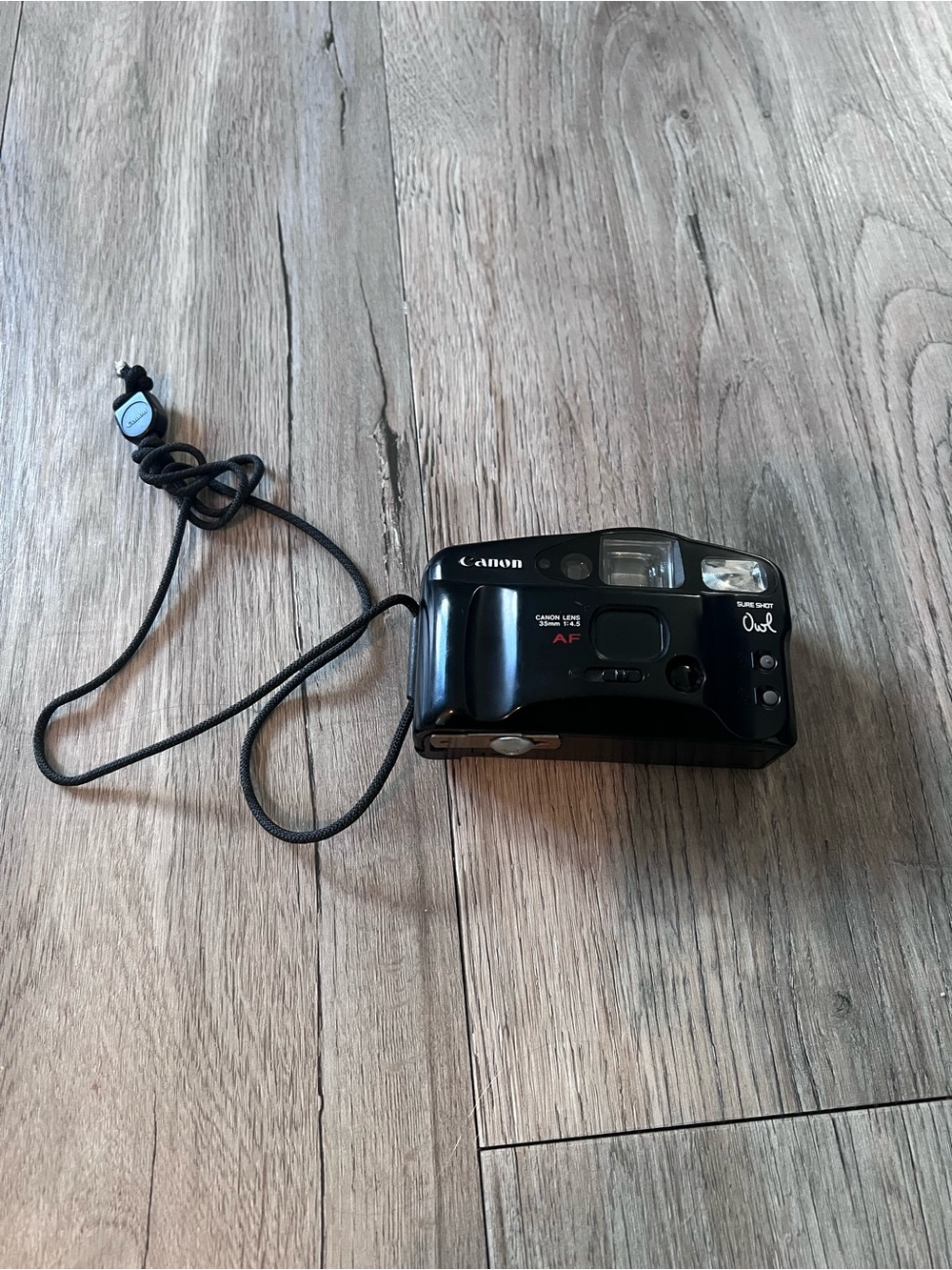 Canon Black Point-and-Shoot 35mm Film Camera with Wrist Cord